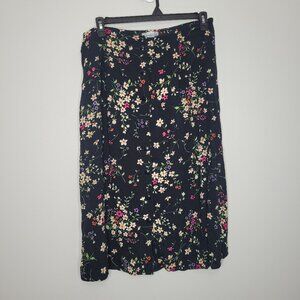 Vintage y2k 90s black bright floral grunge button front midi skirt size 1x